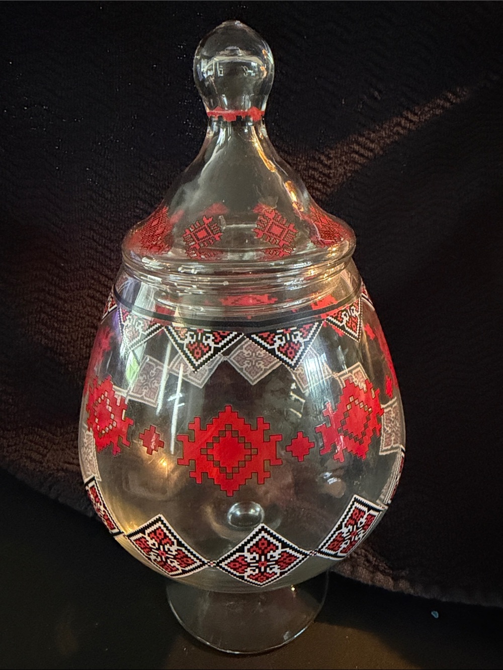 Ukrainian Design Apothecary Jar/Candy Dish w/Glass Top